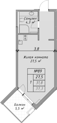 Планировка — Оазис Азова, Студия, 32 м²