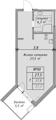 Планировка — Оазис Азова, Студия, 32 м²
