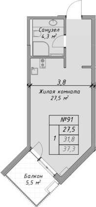 Планировка — Оазис Азова, Студия, 32 м²