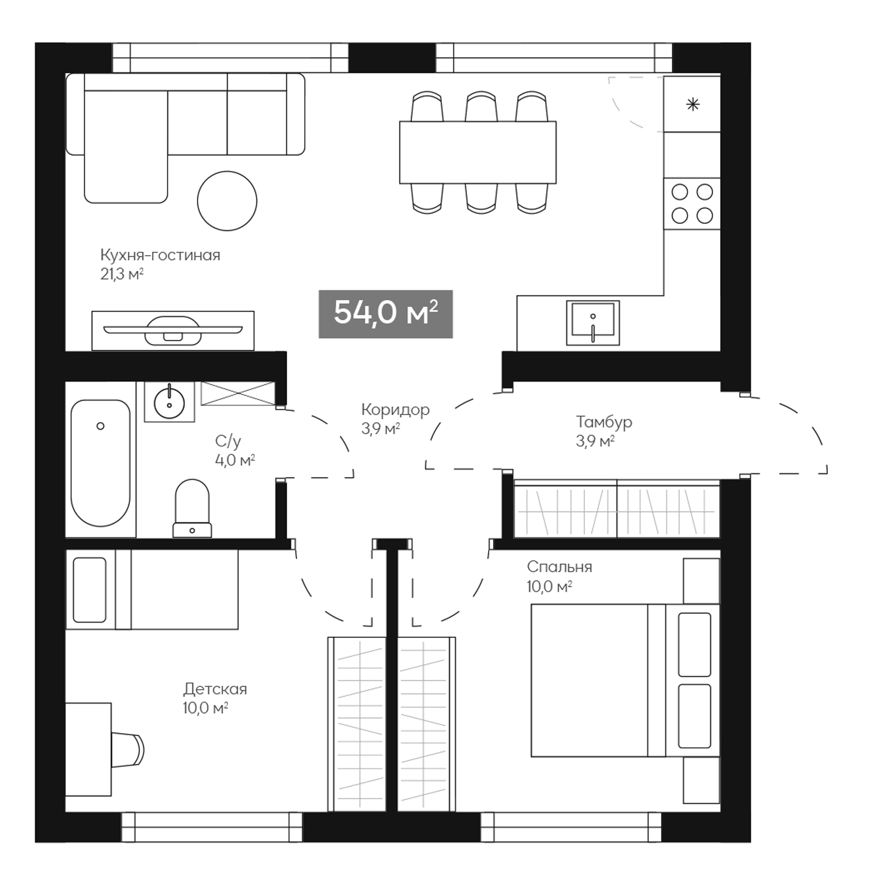 Планировка — Коттеджный поселок Шервуд, 2-комн., 54 м²