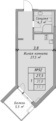 Планировка — Оазис Азова, Студия, 32 м²