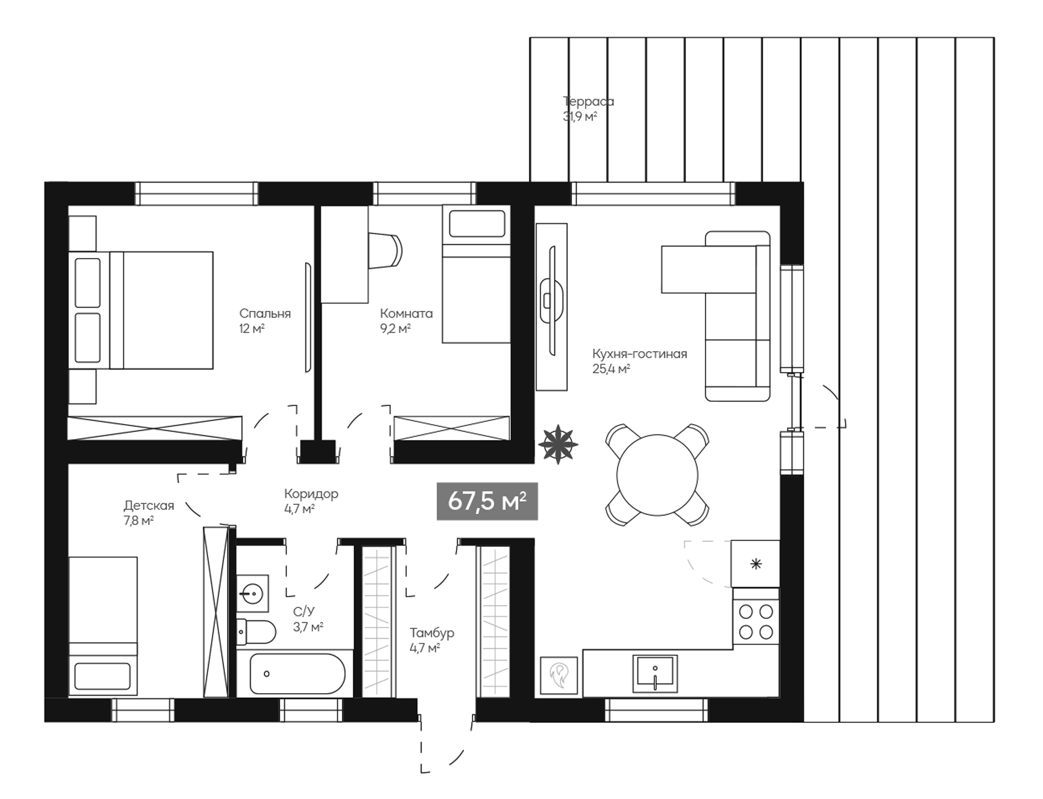Планировка — Коттеджный поселок Шервуд, 3-комн., 68 м²