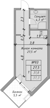 Планировка — Оазис Азова, Студия, 32 м²
