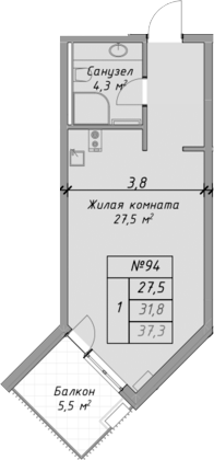 Планировка — Оазис Азова, Студия, 32 м²
