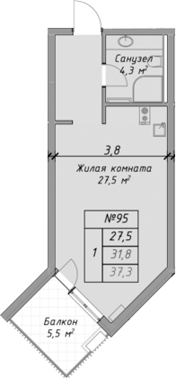Планировка — Оазис Азова, Студия, 32 м²