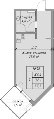 Планировка — Оазис Азова, Студия, 32 м²