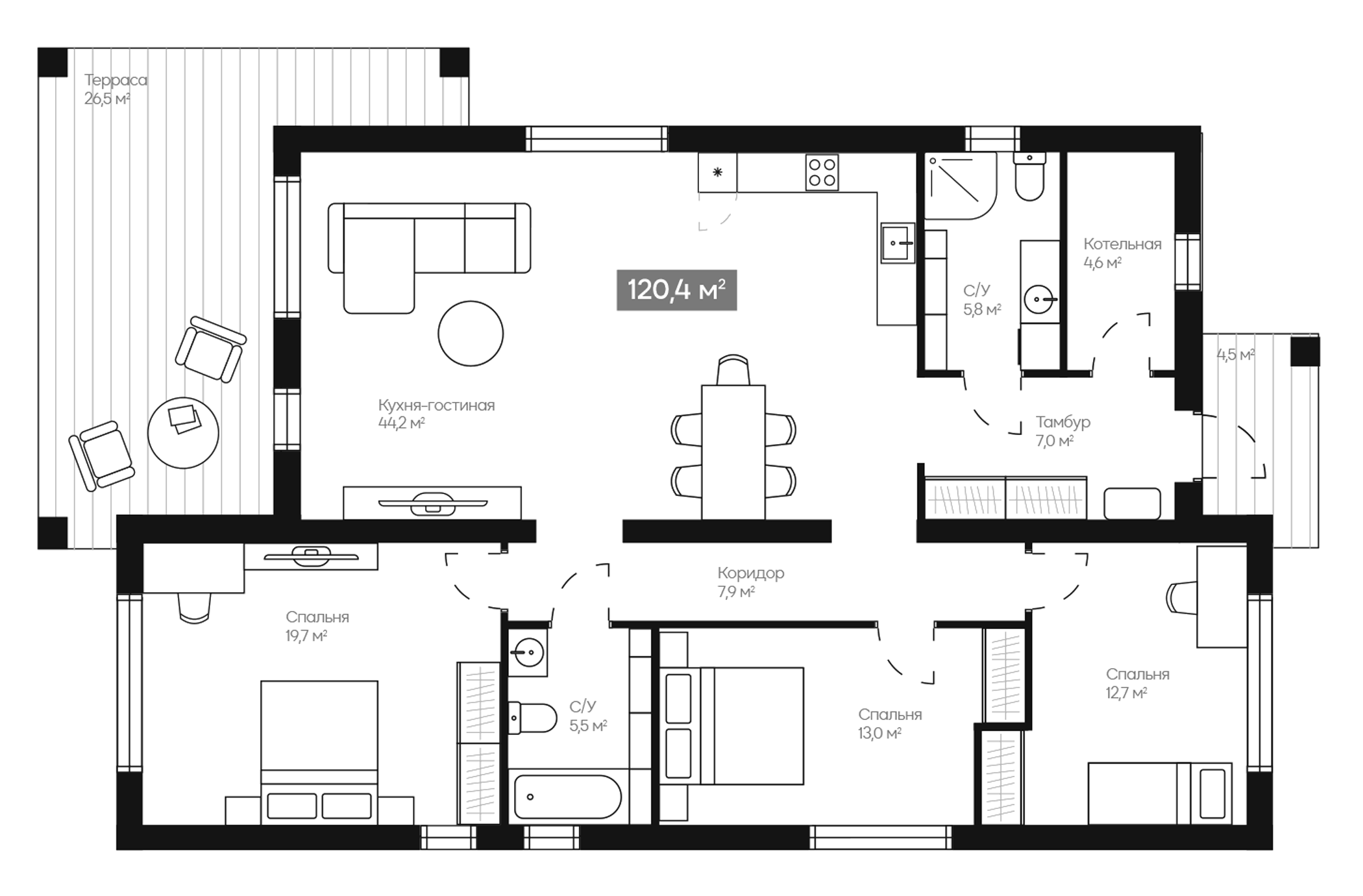 Планировка — Коттеджный поселок Шервуд, 3-комн., 120 м²