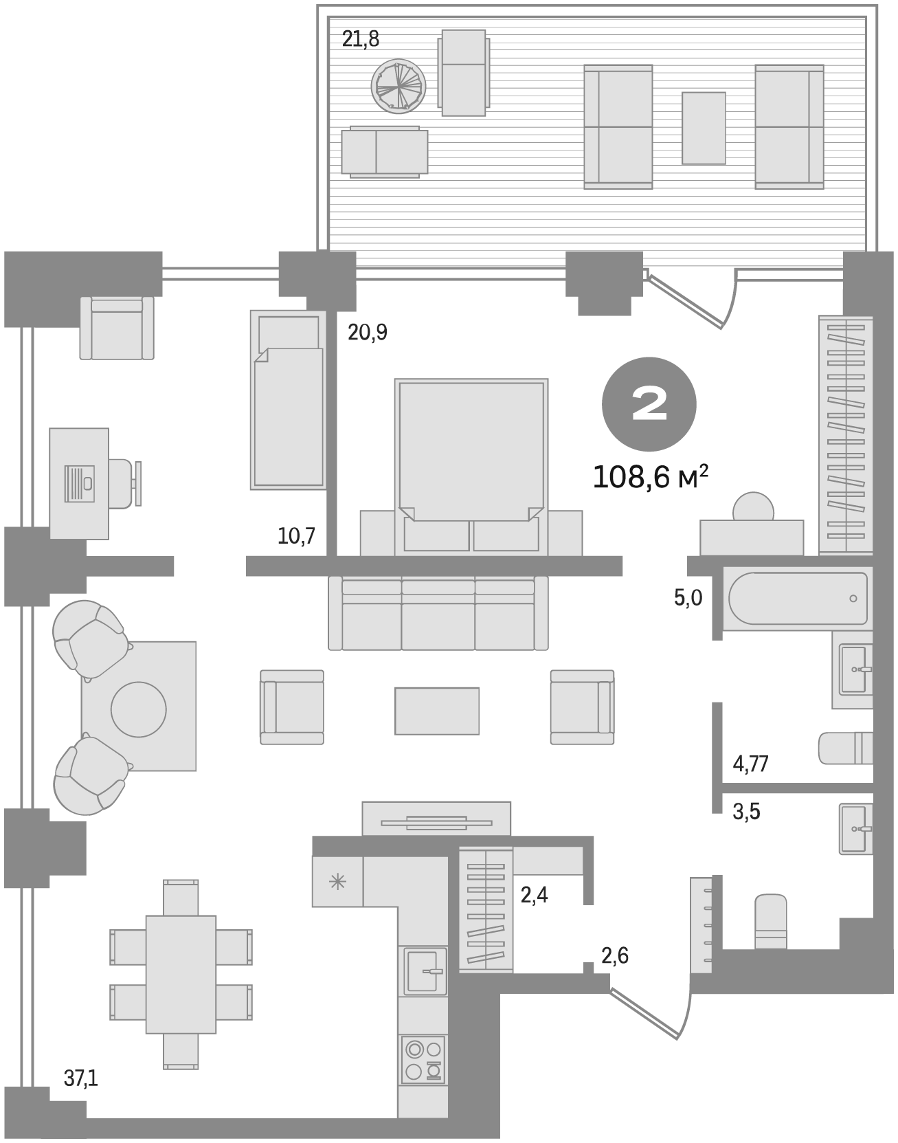 Планировка — Мылзавод, 3-комн., 87 м²