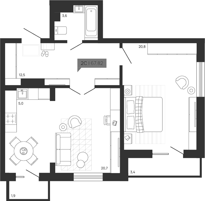 Планировка — Зоркий парк, 2-комн., 63 м²