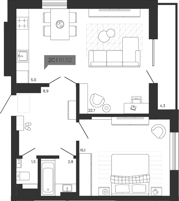 Планировка — Зоркий парк, 2-комн., 57 м²
