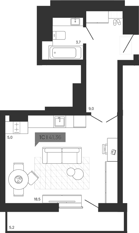 Планировка — Зоркий парк, Студия, 36 м²