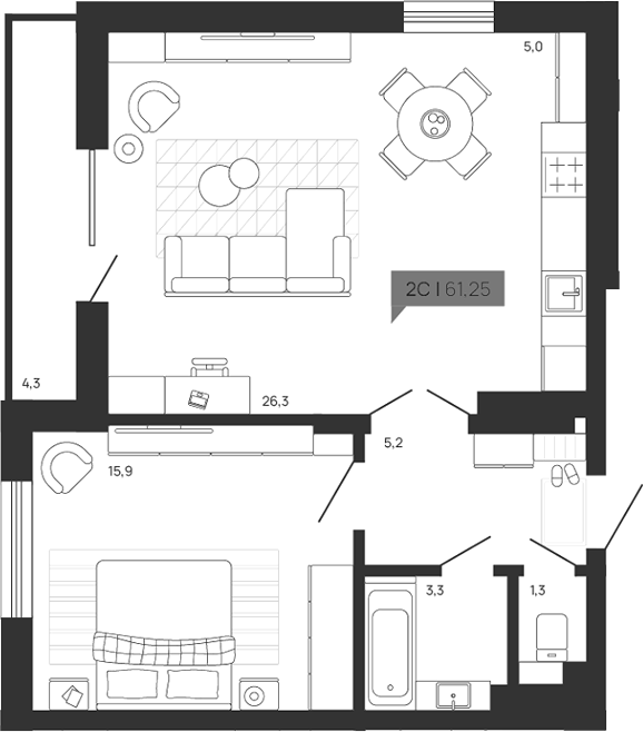 Планировка — Зоркий парк, 2-комн., 57 м²