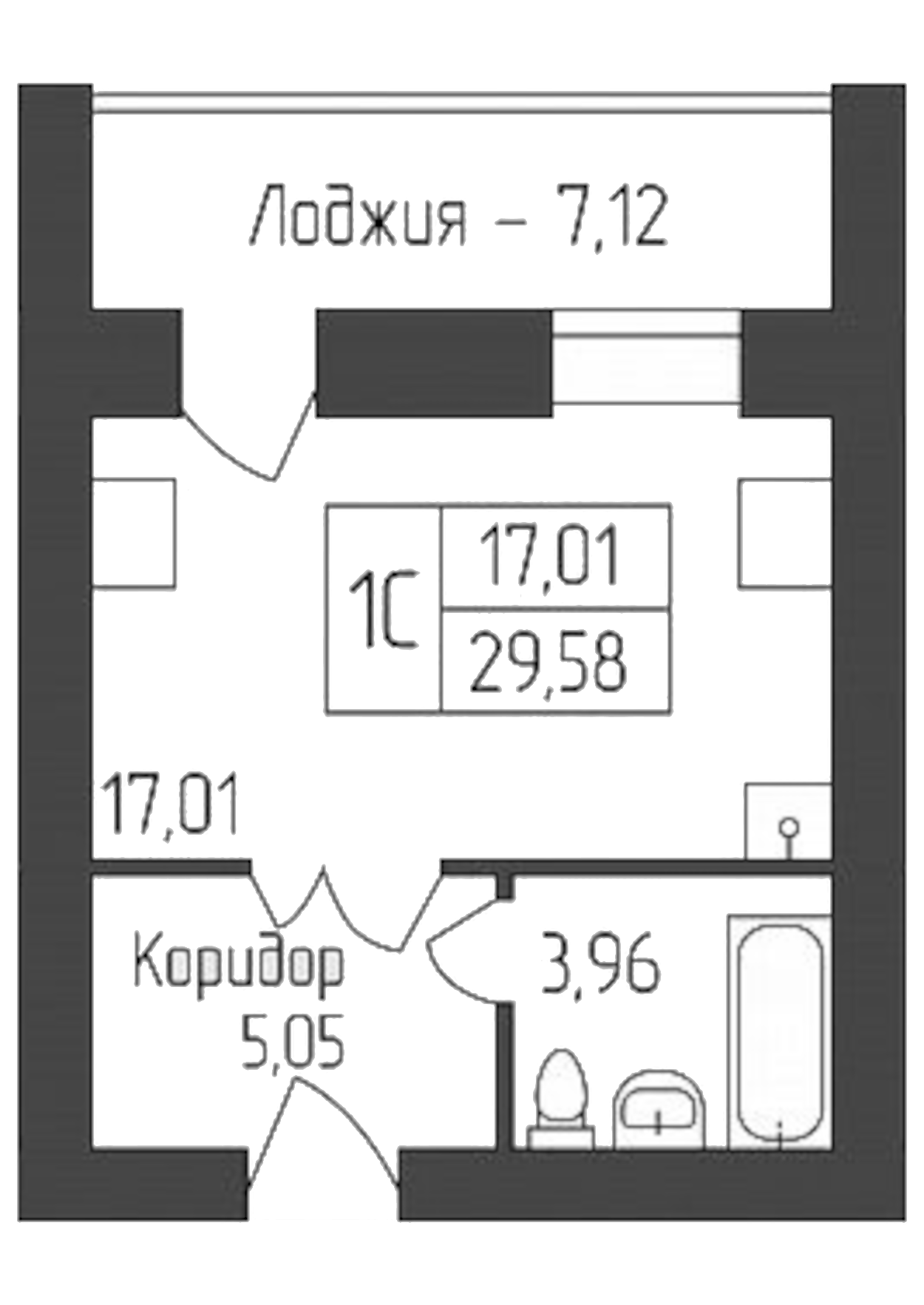 Планировка — Дивногорский, Студия, 26 м²