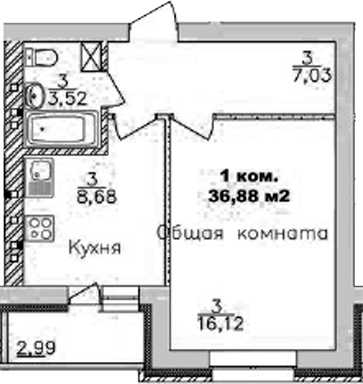 Планировка — Дивногорский, 1-комн., 35 м²