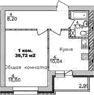 Планировка — Дивногорский, 1-комн., 38 м²