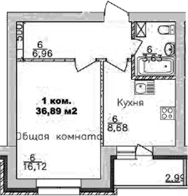 Планировка — Дивногорский, 1-комн., 35 м²