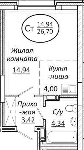Планировка — Пролетарский, Студия, 27 м²