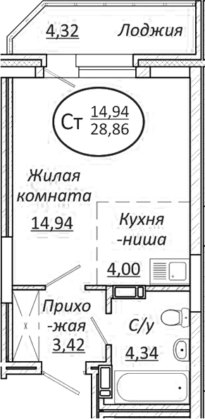 Планировка — Пролетарский, Студия, 27 м²