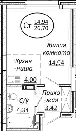 Планировка — Пролетарский, Студия, 27 м²