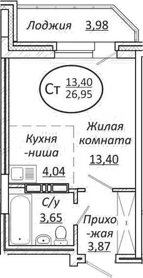 Планировка — Пролетарский, Студия, 25 м²