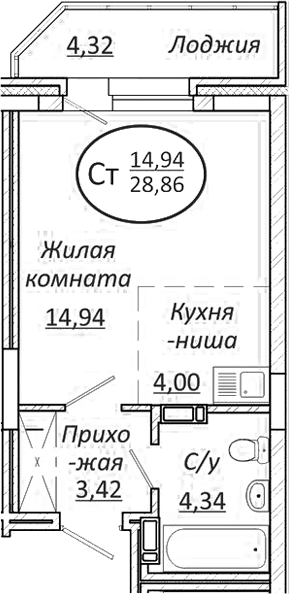 Планировка — Пролетарский, Студия, 27 м²