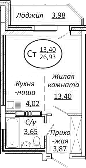 Планировка — Пролетарский, Студия, 25 м²