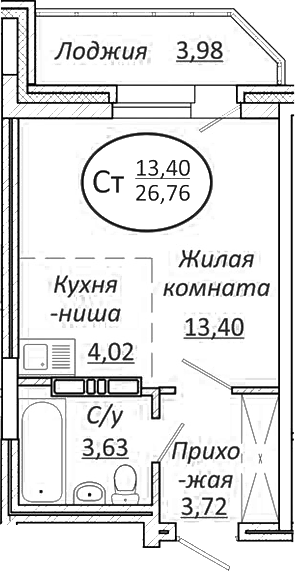 Планировка — Пролетарский, Студия, 25 м²