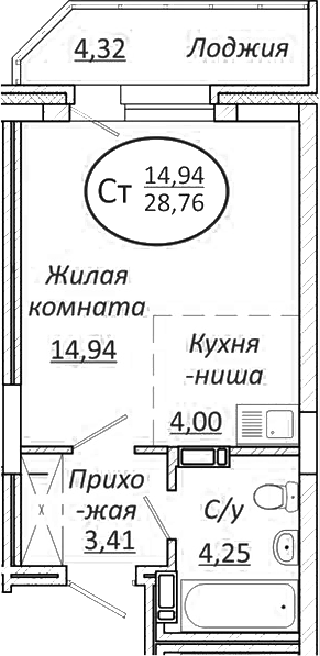 Планировка — Пролетарский, Студия, 27 м²
