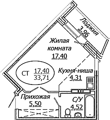 Планировка — КОМЕТА - ОКТЯБРЬСКИЙ, Студия, 32 м²