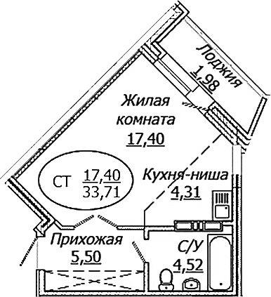 Планировка — КОМЕТА - ОКТЯБРЬСКИЙ, Студия, 32 м²