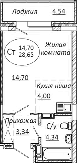 Планировка — КОМЕТА - ОКТЯБРЬСКИЙ, Студия, 26 м²