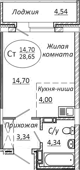 Планировка — КОМЕТА - ОКТЯБРЬСКИЙ, Студия, 26 м²