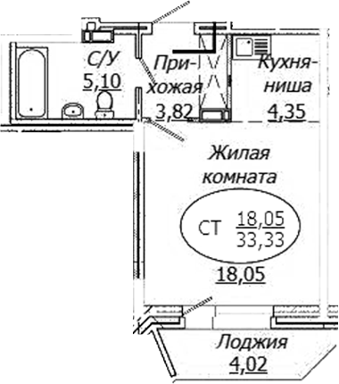Планировка — КОМЕТА - ОКТЯБРЬСКИЙ, Студия, 31 м²