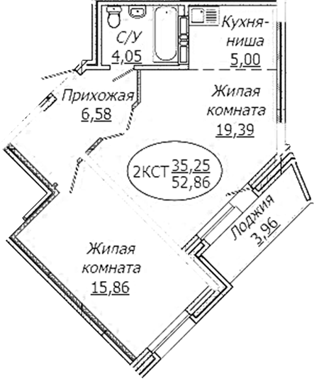 Планировка — КОМЕТА - ОКТЯБРЬСКИЙ, 2-комн., 51 м²