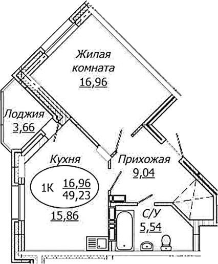 Планировка — КОМЕТА - ОКТЯБРЬСКИЙ, 1-комн., 47 м²