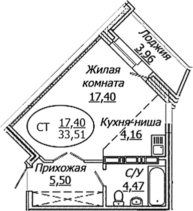 Планировка — КОМЕТА - ОКТЯБРЬСКИЙ, Студия, 32 м²