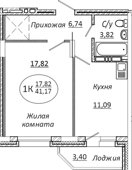 Планировка — КОМЕТА - ОКТЯБРЬСКИЙ, 1-комн., 39 м²