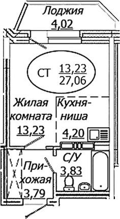Планировка — КОМЕТА - ОКТЯБРЬСКИЙ, Студия, 25 м²