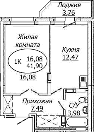 Планировка — КОМЕТА - ОКТЯБРЬСКИЙ, 1-комн., 40 м²