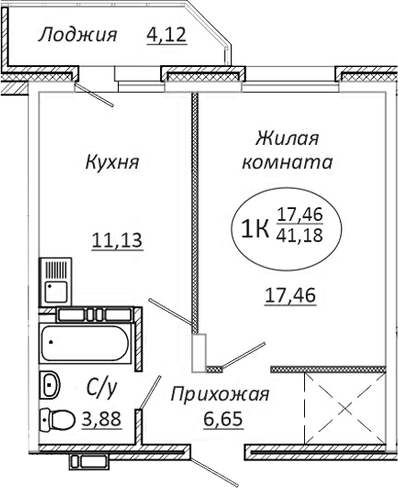 Планировка — КОМЕТА - ОКТЯБРЬСКИЙ, 1-комн., 39 м²
