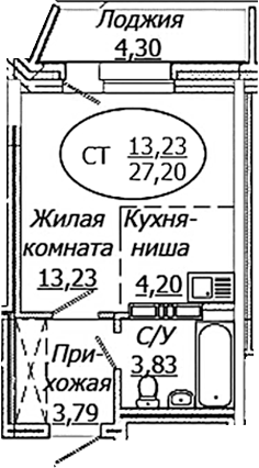 Планировка — КОМЕТА - ОКТЯБРЬСКИЙ, Студия, 25 м²