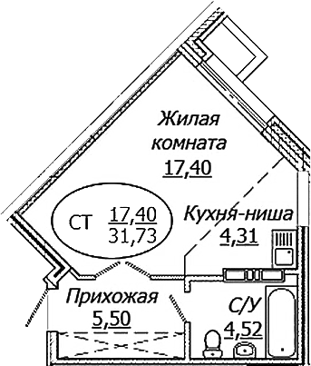 Планировка — КОМЕТА - ОКТЯБРЬСКИЙ, Студия, 32 м²