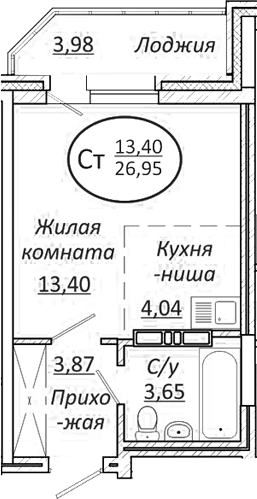Планировка — Пролетарский, Студия, 25 м²