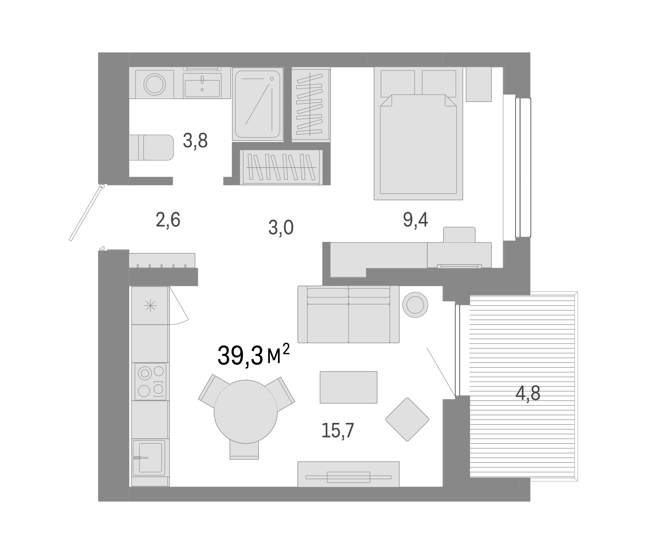 Планировка — Лебедевский, 2-комн., 35 м²