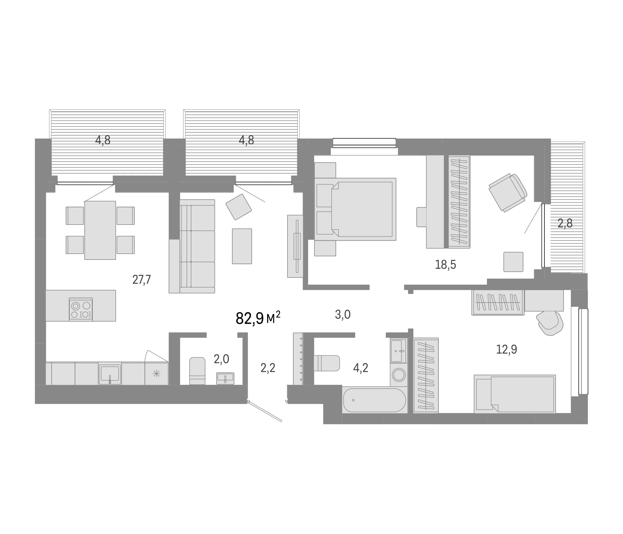 Планировка — Лебедевский, 3-комн., 71 м²