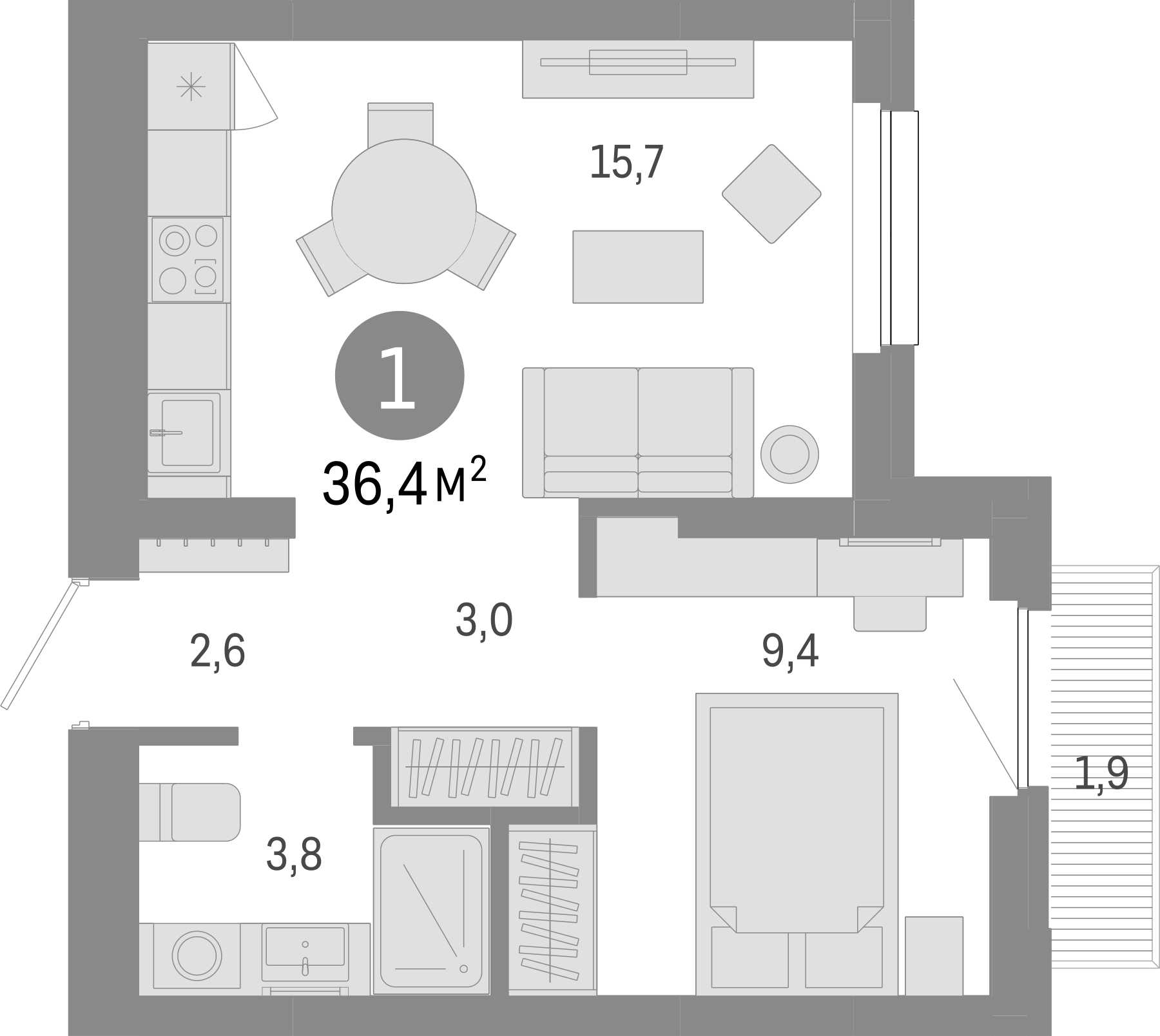 Планировка — Лебедевский, 2-комн., 35 м²
