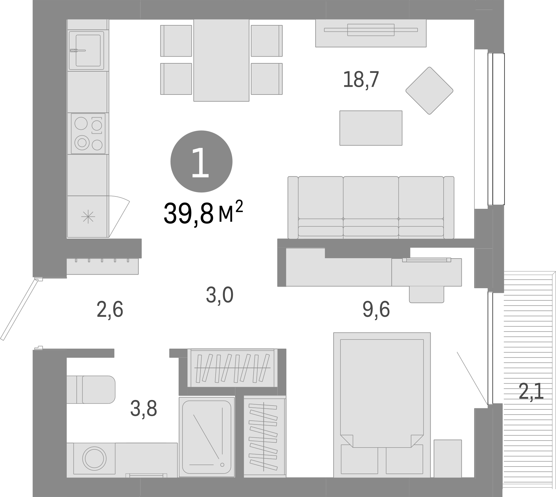 Планировка — Лебедевский, 2-комн., 38 м²