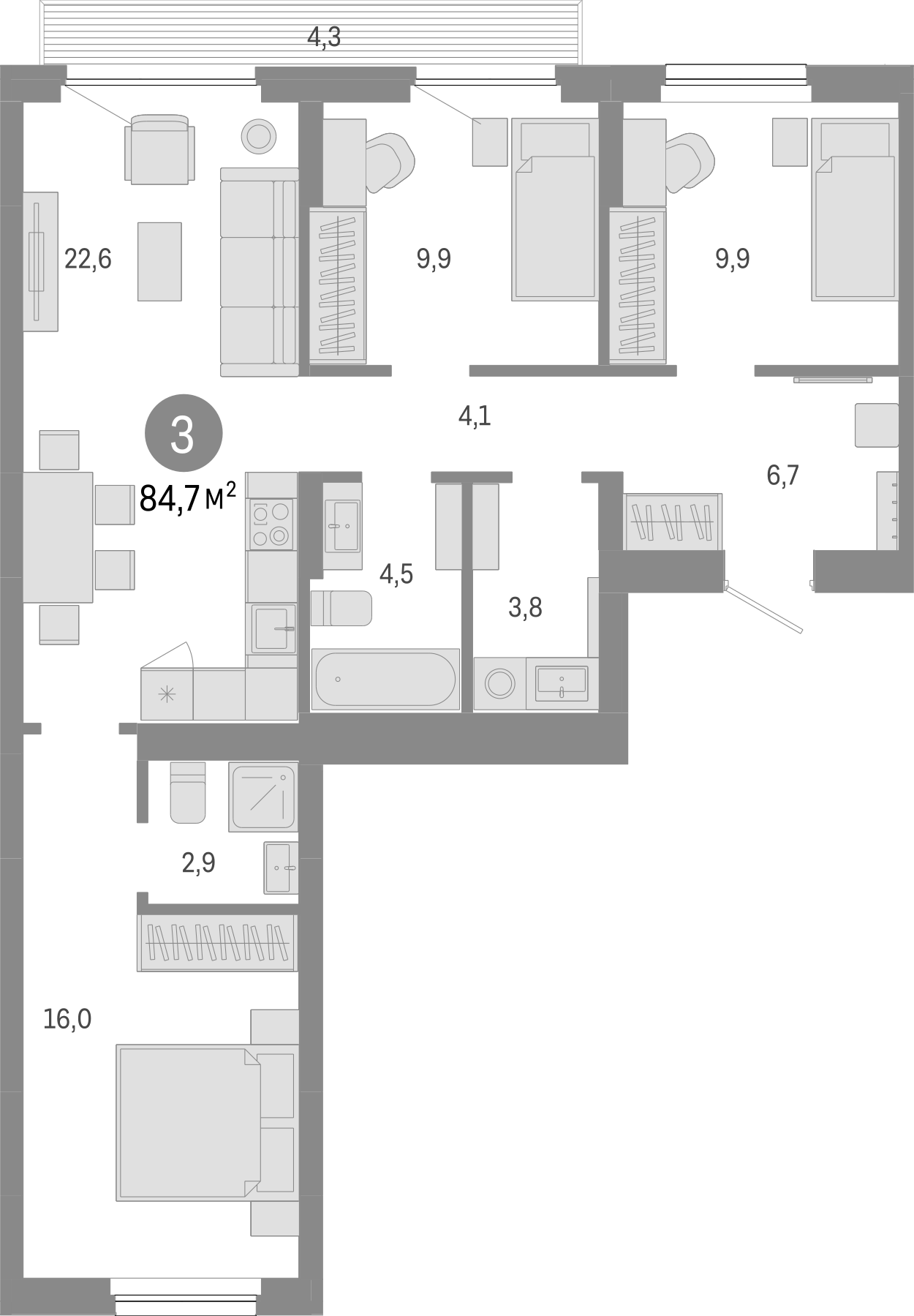Планировка — Лебедевский, 4-комн., 80 м²