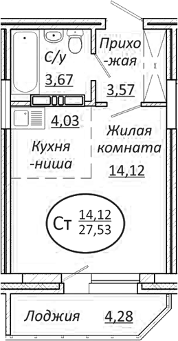 Планировка — Пролетарский, Студия, 25 м²