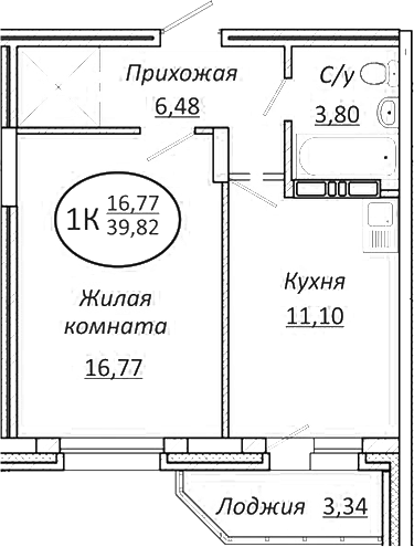 Планировка — Пролетарский, 1-комн., 38 м²